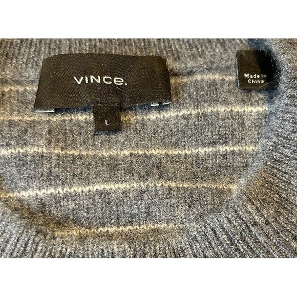 Vince Cashmere Sweater Pullover Gray Striped Mens Sz Large MRSP $425 - Picture 4 of 9